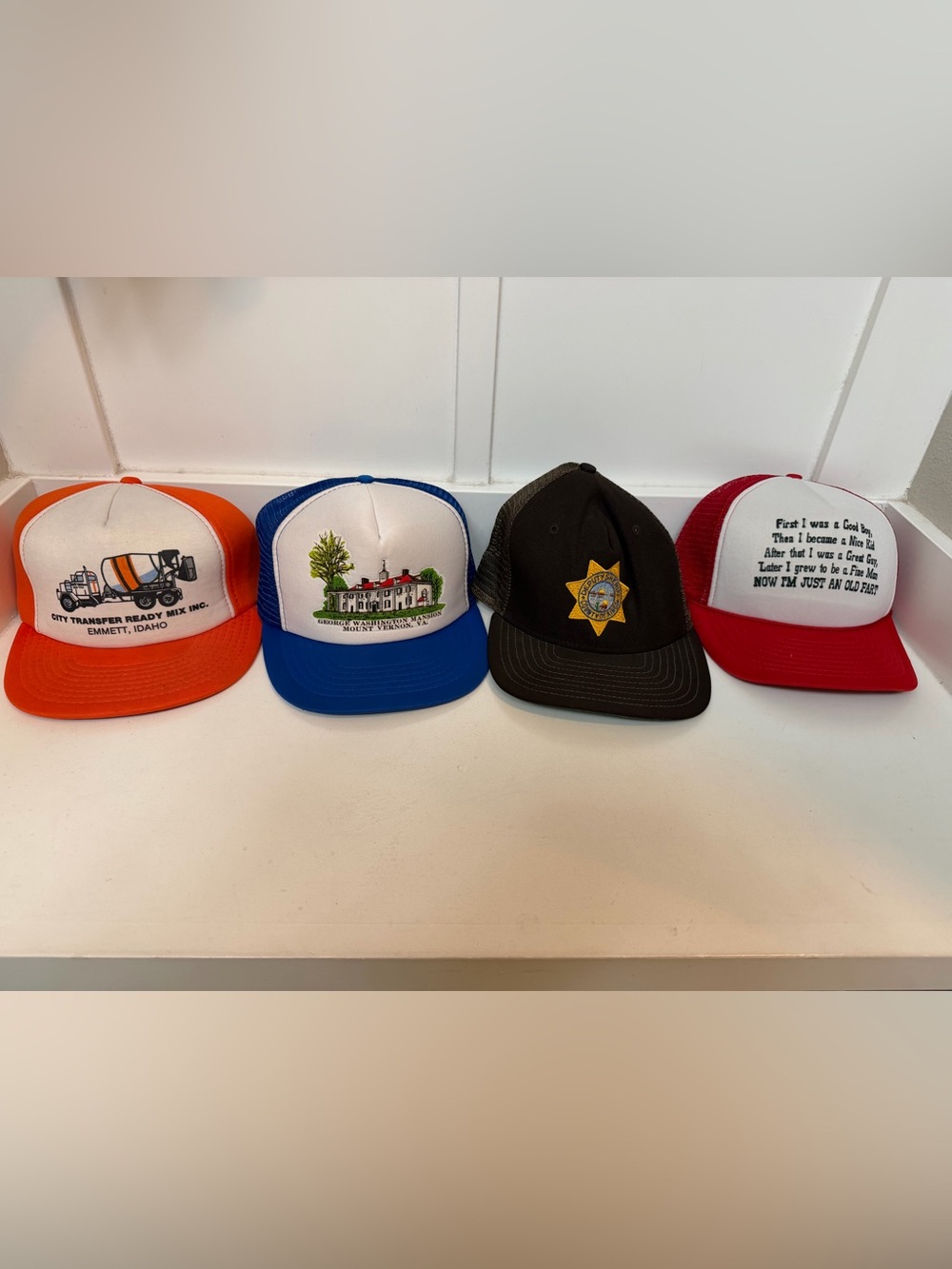 Lot Of 4 Vintage Trucker Hats Snap Back Mesh & Foam New Era Hanes